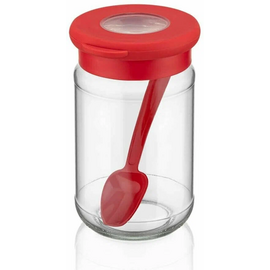  Банка стеклянная Qluх C-00344 красная с пластиковой крышкой и ложкой 370мл 
