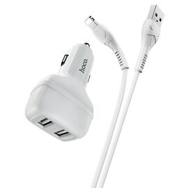  Автомобильное зарядное устройство HOCO Z36 Leader, 2xUSB с Кабелем USB - Lightning, 2.4A, белый 