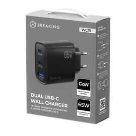  СЗУ Breaking WC19, 2USB-C + USB-А, GaN 65W, QC 3.0, 3A (Черный) 