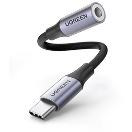  Адаптер UGREEN AV161 80154 Type C Male To 3.5mm Audio Adapter 10cm Space Gray 
