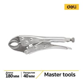 Зажимные клещи Deli DL2001-7 с круглыми губками 175мм, рабочий ход 40мм, регулировочный винт 