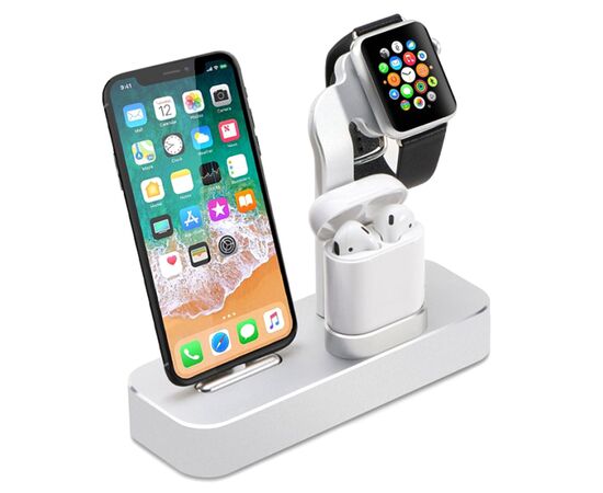  Настольная зарядная станция COTEetCI CS7201-TS BASE 19 3-in-1 для iPhone+Airpods+Apple Watch, серебристый 