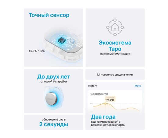  Датчик температуры и влажности TP-LINK Tapo T310,  белый,  868-922МГц 