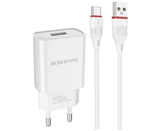  СЗУ BOROFONE BA20A Sharp 1USB, 5V, 2,1A + Type-C (белый) 