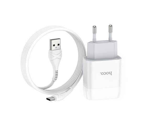  СЗУ HOCO C72A Glorious, 1USB, 2,1А + Type-C (белый) 