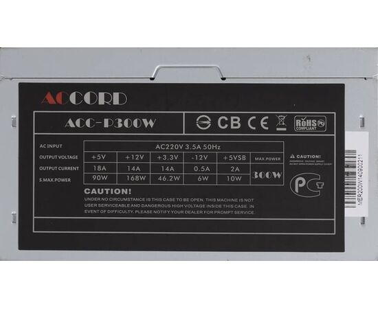  Блок питания Accord ATX 300W ACC-P300W (24+4pin) 80mm fan 3xSATA 