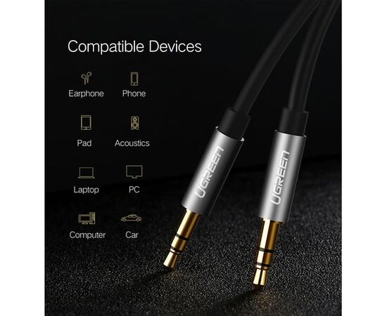  Кабель UGREEN AV119 10733 3.5mm Male to 3.5mm Male Cable 1m Black 