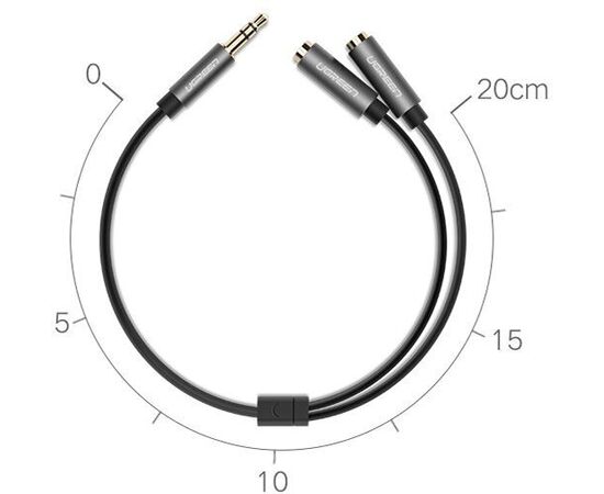  Кабель UGREEN AV123 10532 3.5mm Aux Stereo Audio Splitter Cable with Braid 20cm Black 