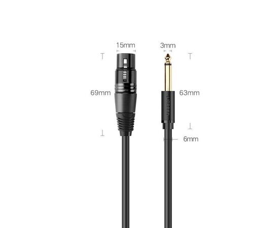  Кабель UGREEN AV131 20719 6.35 Male To XLR Female Cable 2m Black 