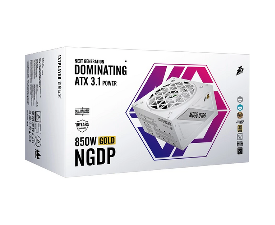  Блок питания 1STPLAYER NGDP Gold 850W White (HA-850BA4) / ATX 3.1, APFC, 80 Plus Gold, LLC+DC-DC, full Japan solid-state caps, 120mm fan, full modular 