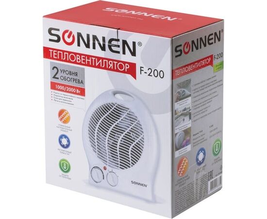  Тепловентилятор SONNEN F-200 (453493) 1000/2000Вт, 2 режима работы, белый 