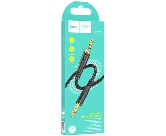  Аудио кабель HOCO UPA24/ AUX  3.5 mm jack - 3.5 mm jack/ 1m/ позолоченные контакты/ Нейлон/ Черный, (Арт. HC-89136) 